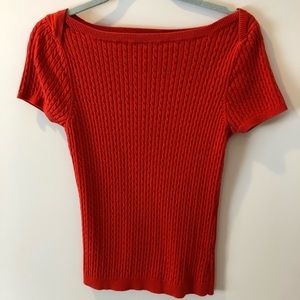 Short-Sleeve Cable Knit Sweater